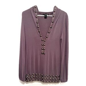 Rain Hooded Gray long Sleeve Embellished Blouse